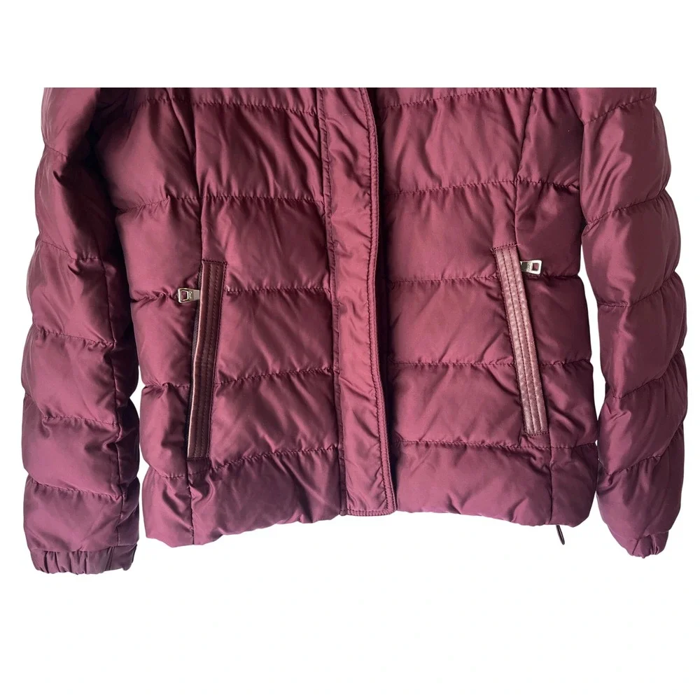 Coach Womens Burgundy Quilted Puffer Jacket Plaid Lining XS